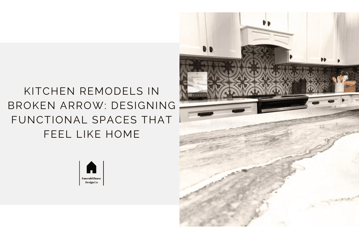 Modern kitchen remodel in Broken Arrow featuring an open layout with white cabinetry, quartz countertops, and pendant lighting designed for both beauty and function.